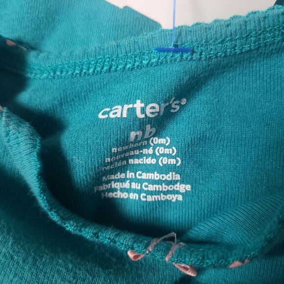 CARTER'S Onesie Long-Sleeves Teal Pink Hearts And Bow Sz Newborn NWOT - Picture 9 of 12